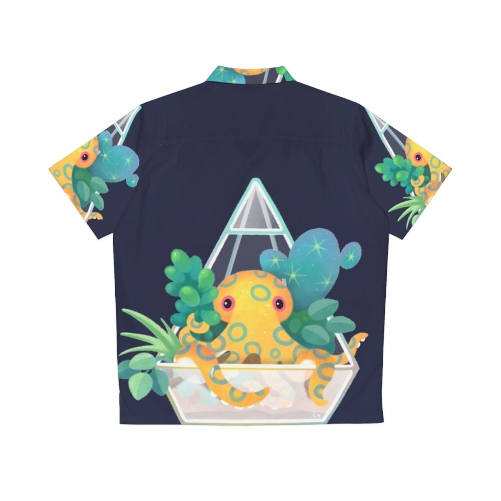 Blue ringed octopus in an ocean terrarium design on a Hawaiian shirt - Back