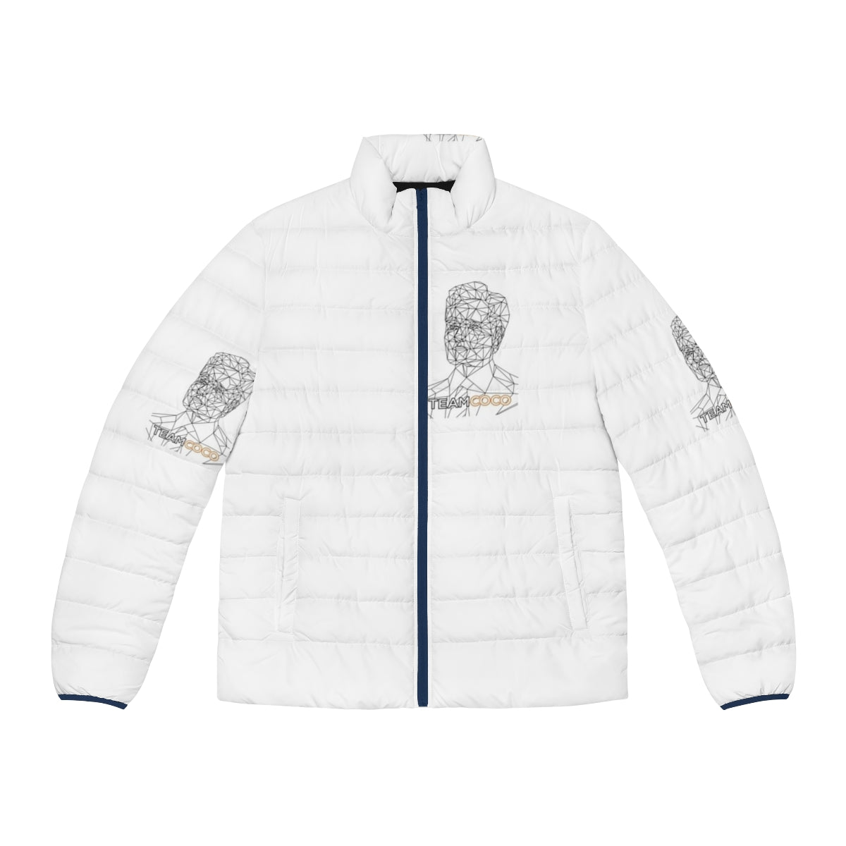 Conan O'Brien vector line art puffer jacket, team coco merchandise