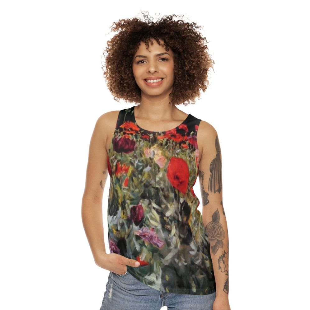 Unisex tank top featuring John Singer Sargent's Poppies painting - women