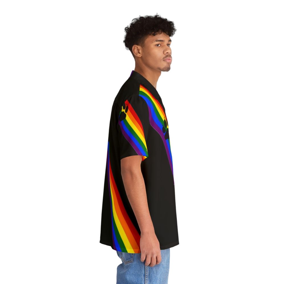 Colorful Hawaiian-style shirt with pup design for LGBTQ pride - People Pight