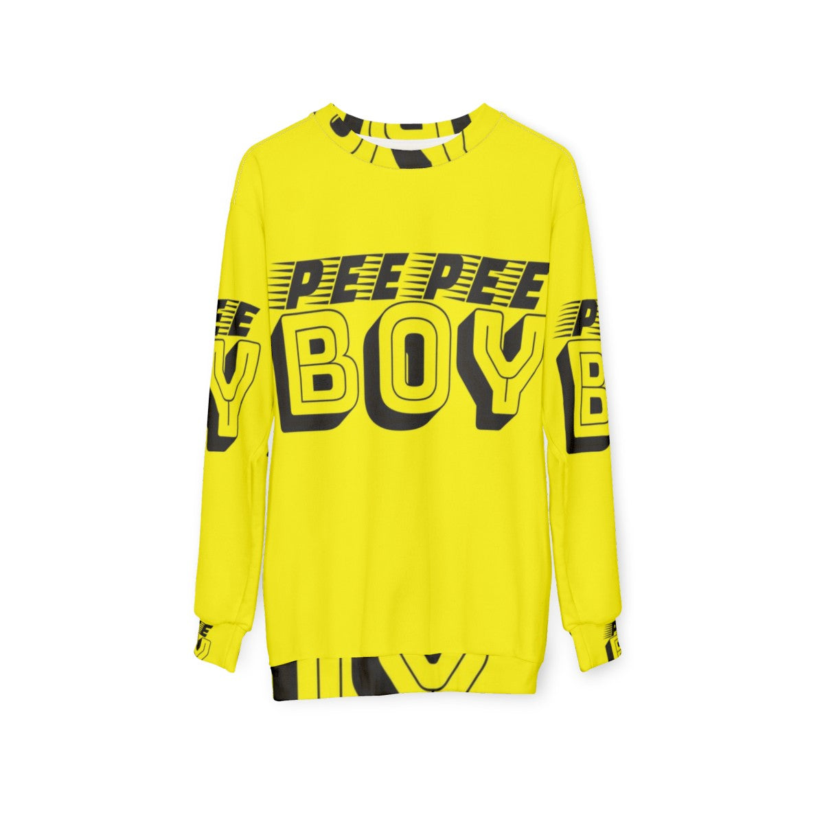 Pee Pee Boy graphic sweatshirt with slang, absurdist, and typographic humor design - hanging