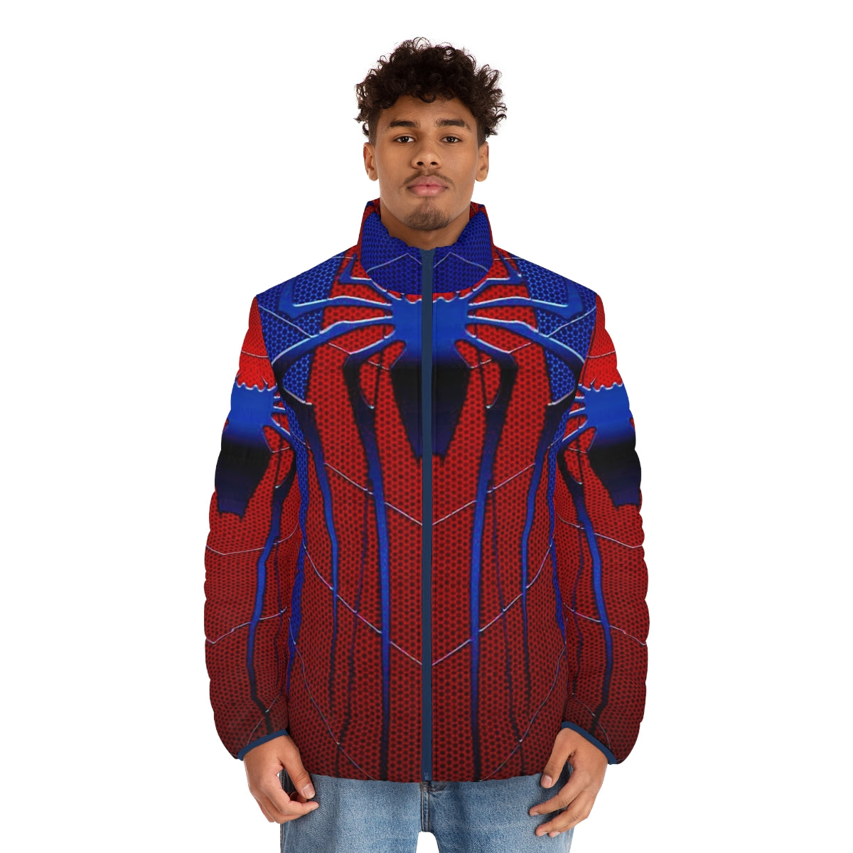 Spider web art traditional puffer jacket for spider-man fans - men front