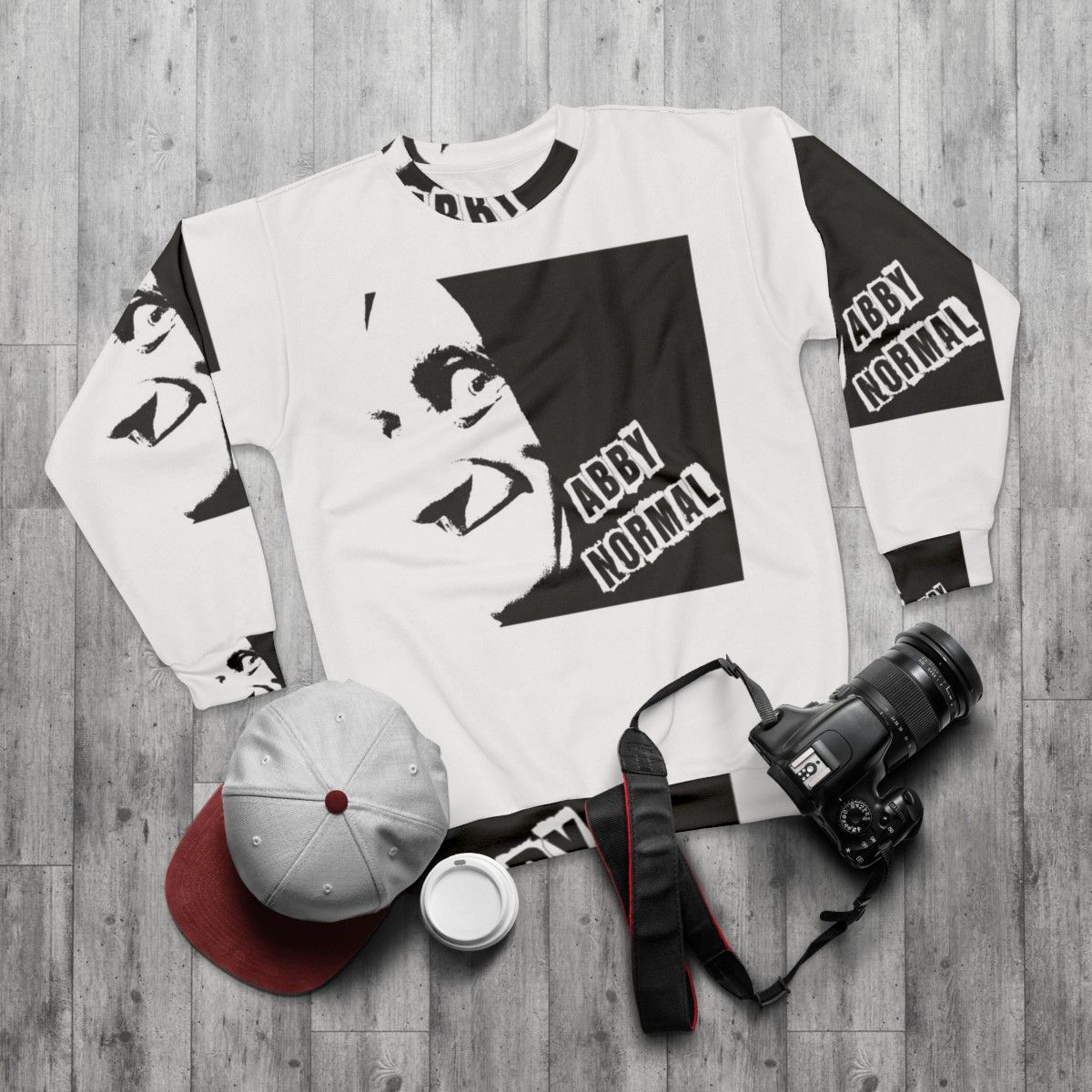 Abby Normal Sweatshirt with Frankenstein and Igor characters - flat lay