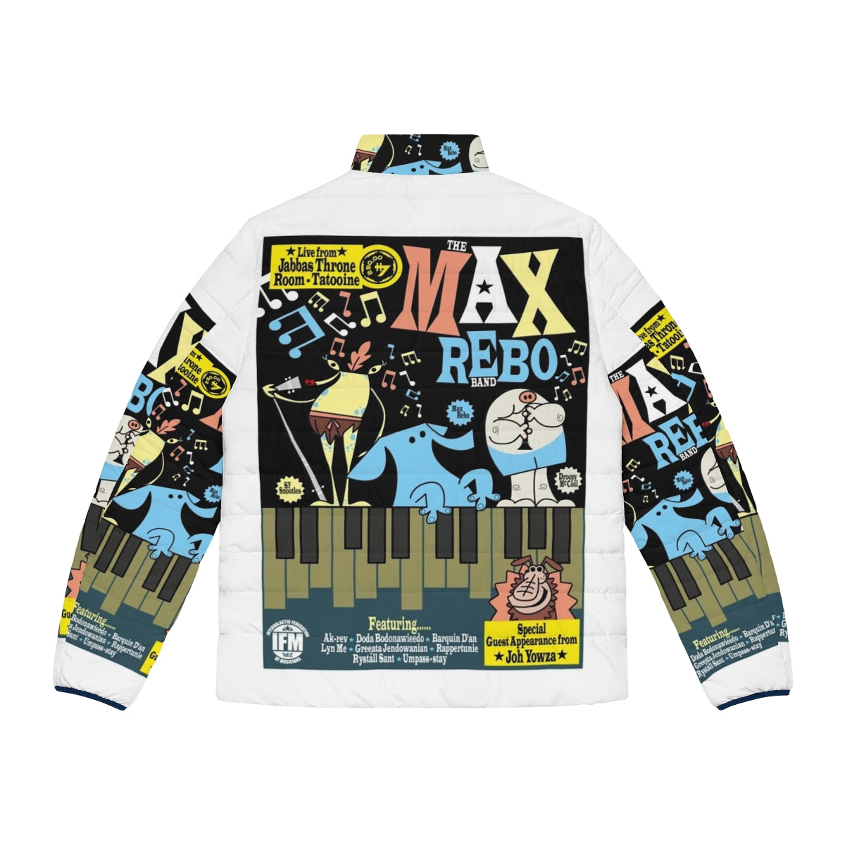 A puffer jacket featuring the iconic Max Rebo Band from Star Wars - Back