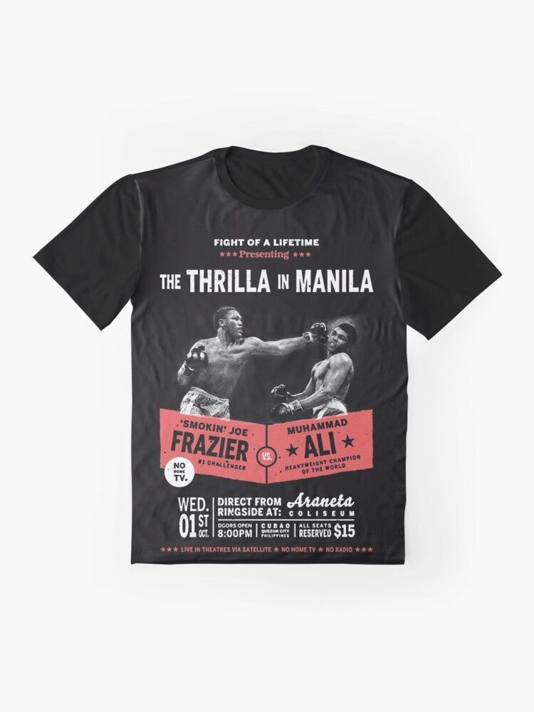 "Thrilla in Manila" Muhammad Ali vs Joe Frazier boxing match graphic t-shirt design - Flat lay