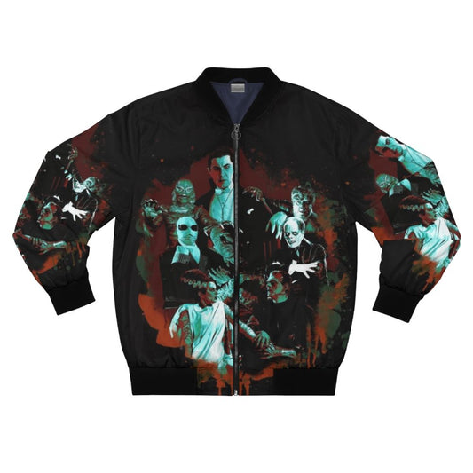 Classic Universal Monsters Bomber Jacket featuring Dracula, Frankenstein, Mummy, and other iconic horror characters