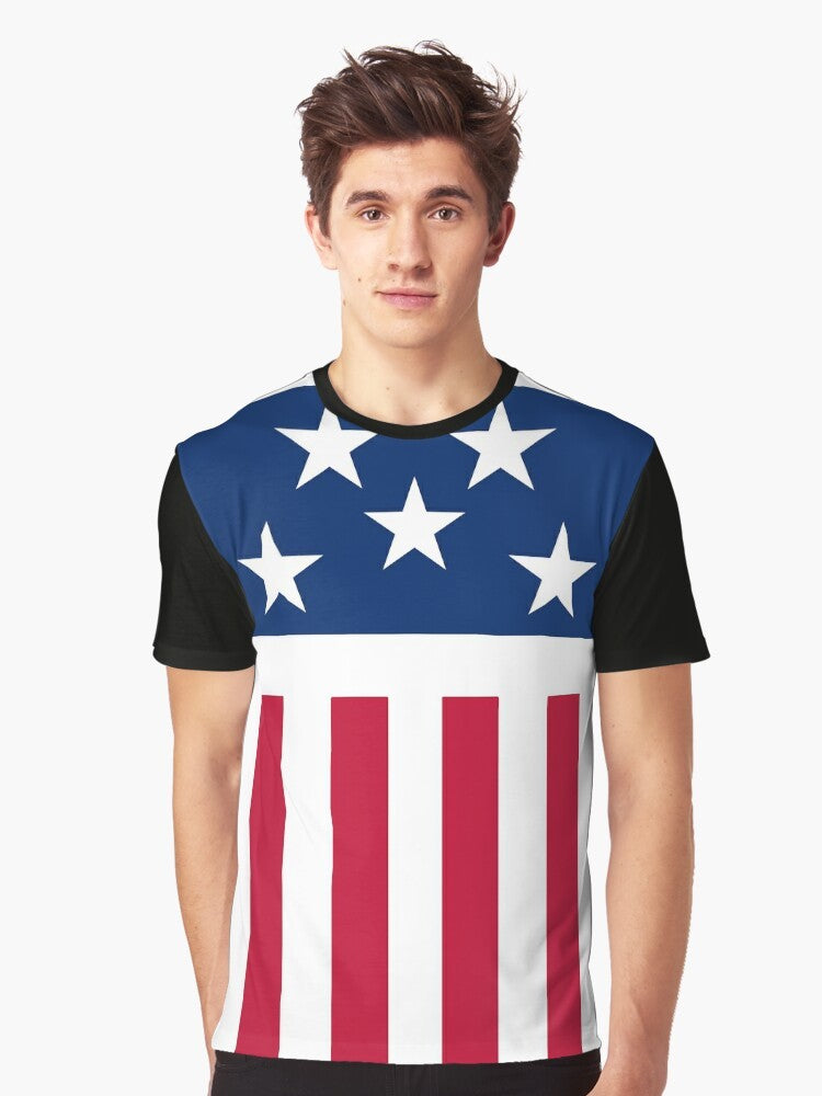 Firestarter - Stars and Stripes Graphic T-Shirt featuring The Prodigy band logo and American flag design - Men