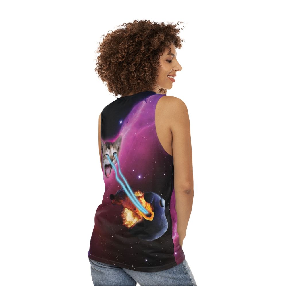 Laser Cat Destroyer of Planets Unisex Galaxy Tank Top - women back