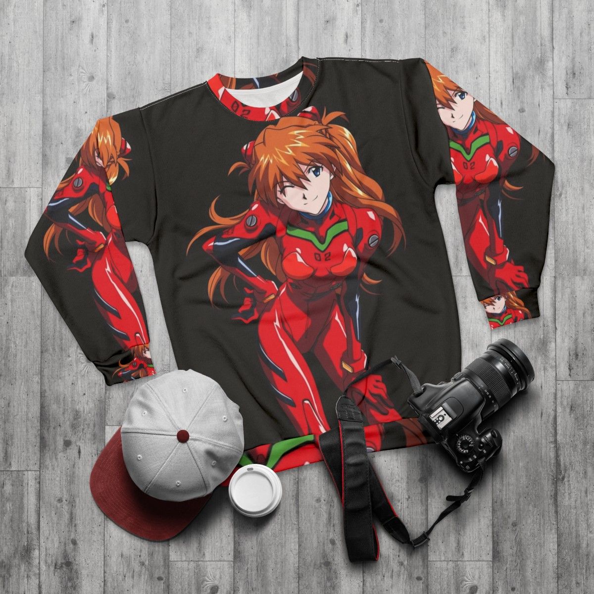 Asuka Sweatshirt 2 - Neon Genesis Evangelion Anime Apparel - flat lay