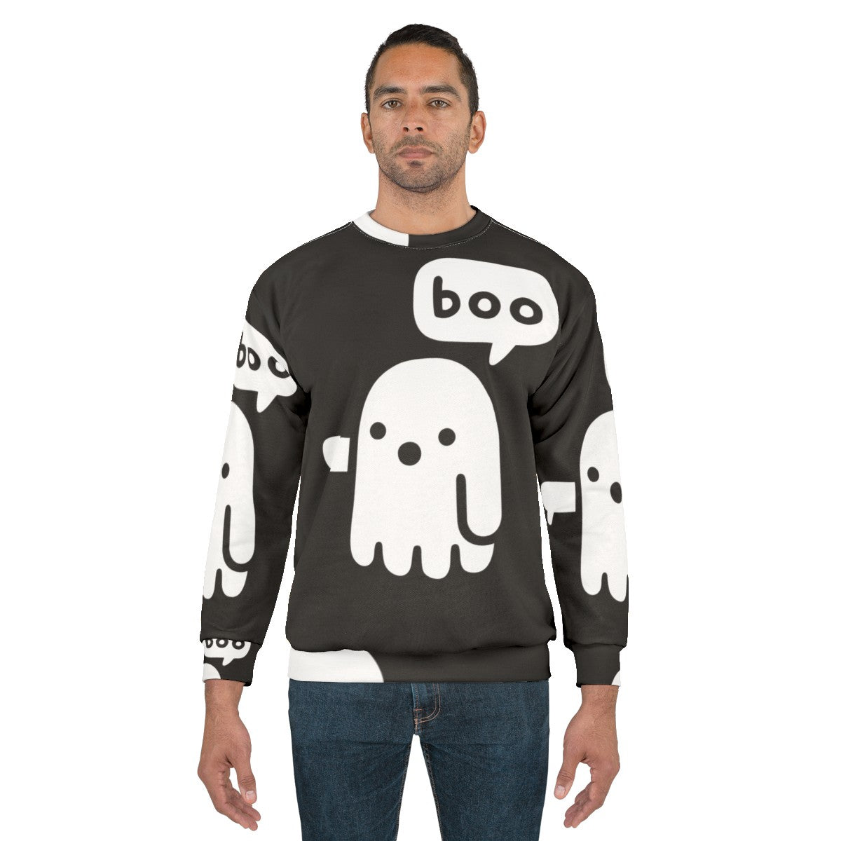 Spooky ghost graphic on a black sweatshirt - men