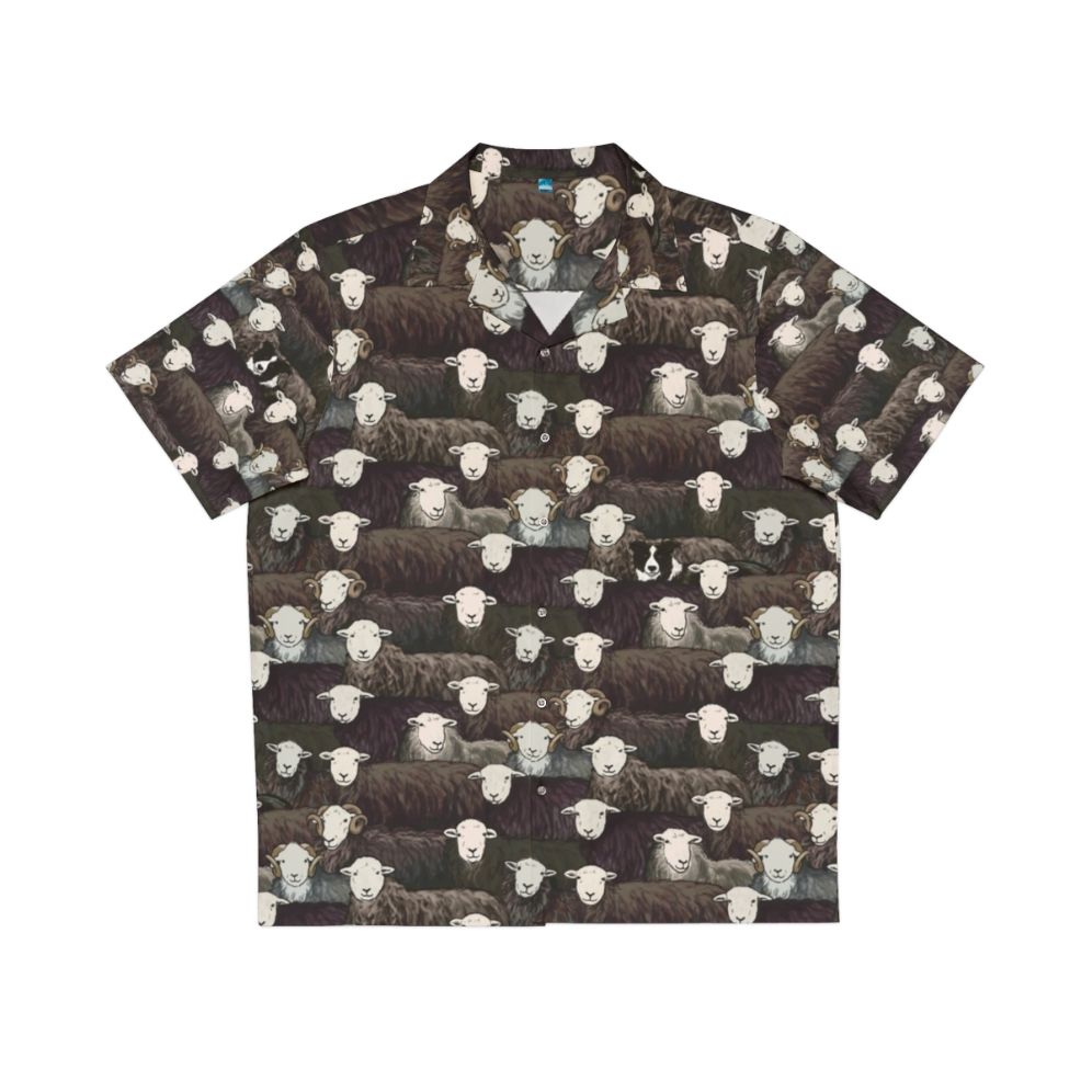 Herdwick Hawaiian Shirt featuring border collie sheepdog and herdwick sheep