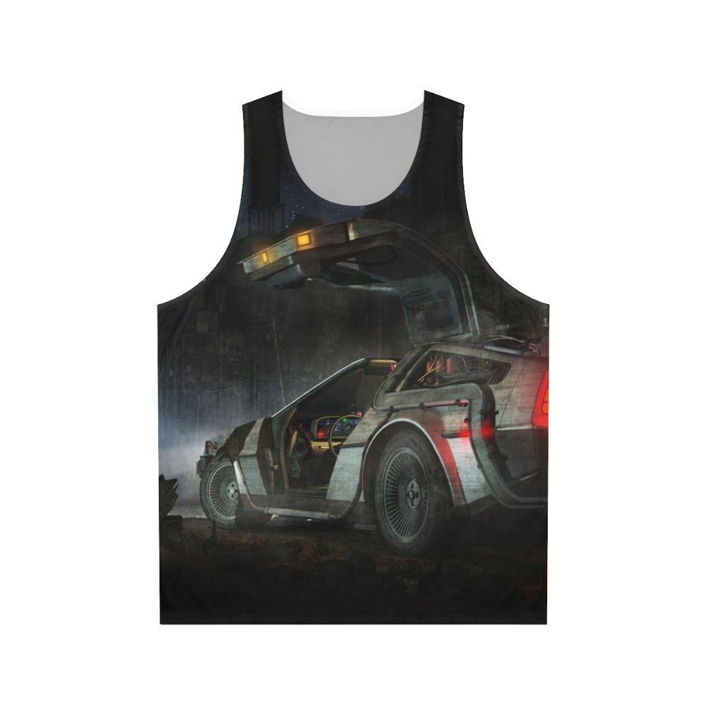 Unisex retro tank top with Back to the Future and Delorean design