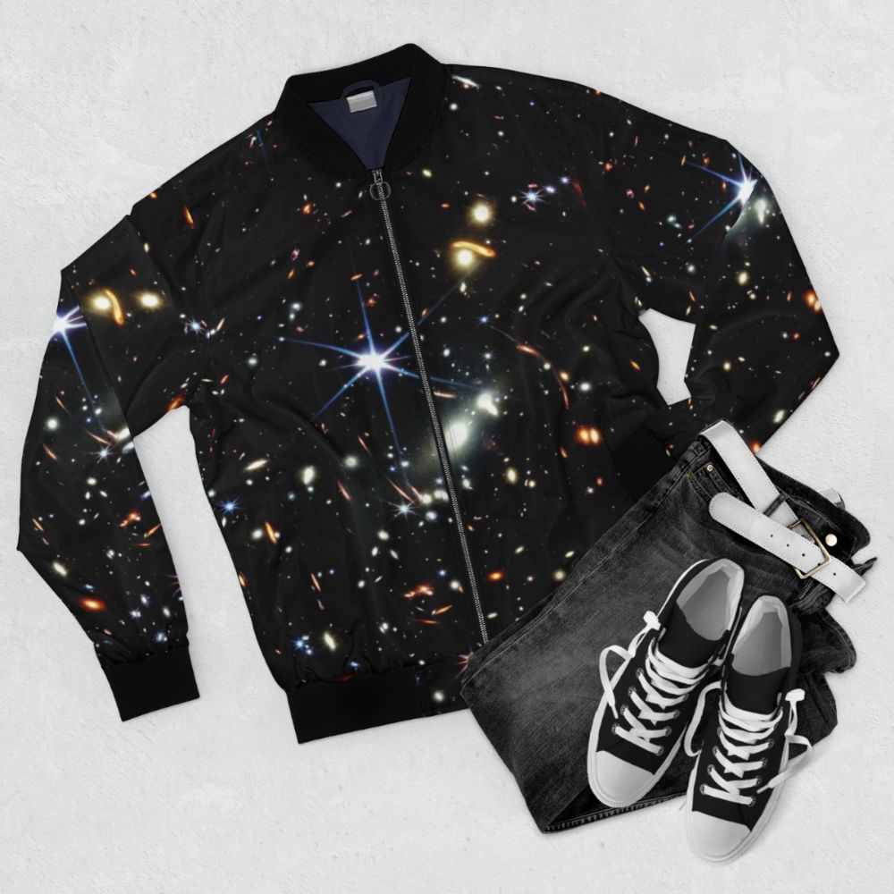 James Webb Space Telescope Deep Field Bomber Jacket - Flat lay