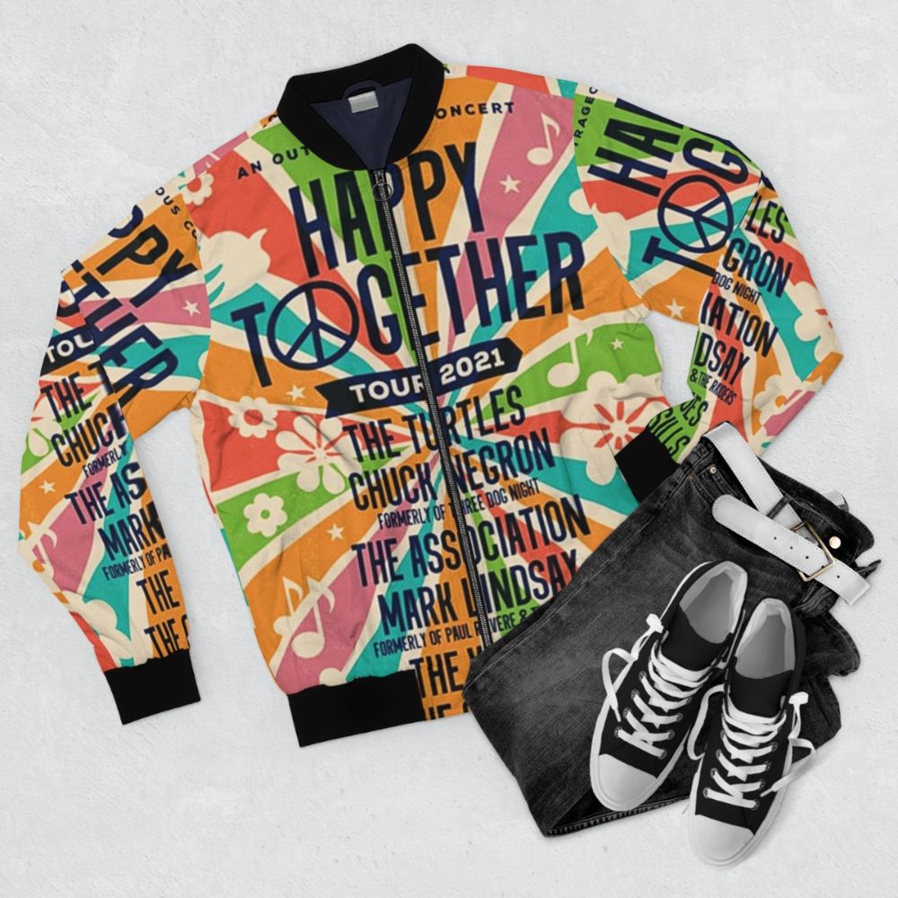 The Happy Together Tour 2021 Bomber Jacket with tour graphic - Flat lay