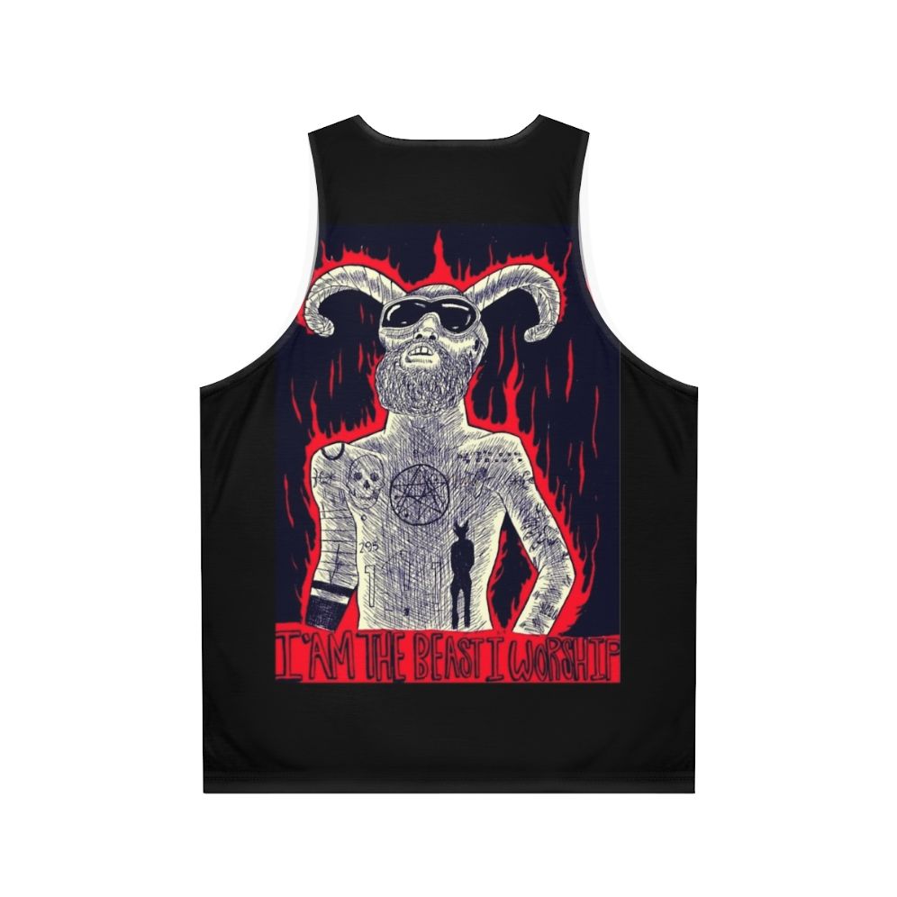 "Unisex tank top with 'I Am The Beast I Worship' design" - Back