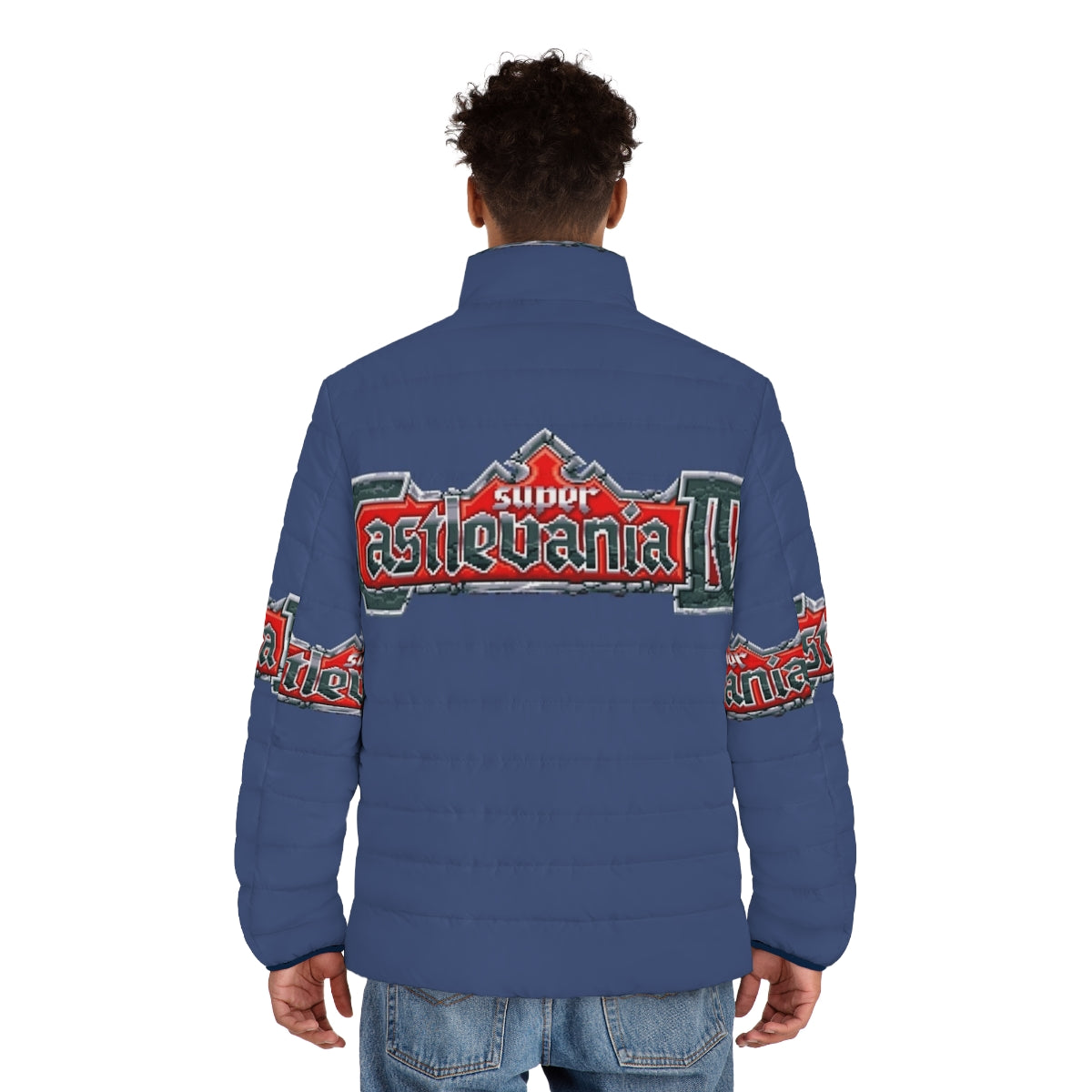 Super Castlevania Logo Puffer Jacket - Retro Video Game Merchandise - men back