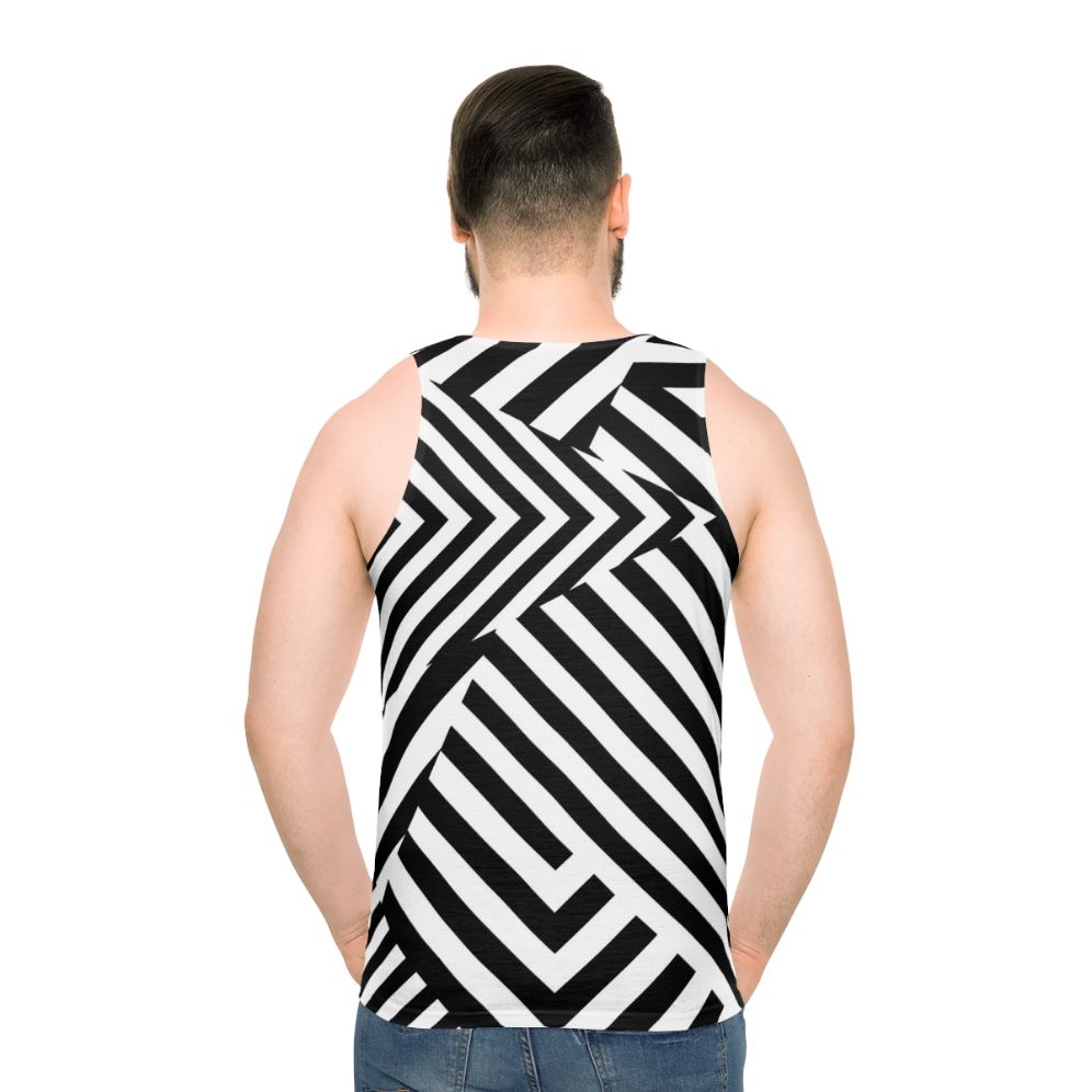 Monochrome graphic unisex tank top with optical illusion camouflage design - men back