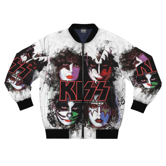 KISS ® bomber jacket featuring the iconic band members' faces in a brush effect design