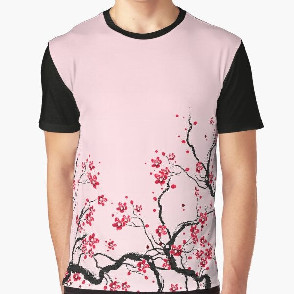 Cherry blossom floral graphic design on a t-shirt