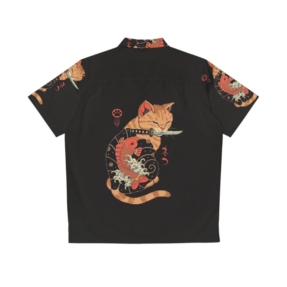 Retro Carp Tattooed Cat Hawaiian Shirt with Japanese-inspired Tattoo Design - Back