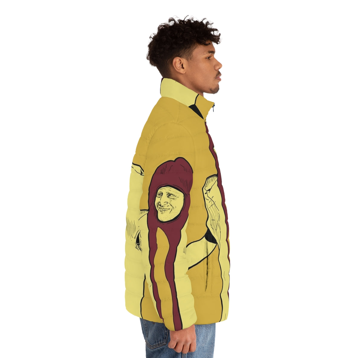 Hot dog car crash puffer jacket inspired by the hit comedy show I Think You Should Leave - men side right