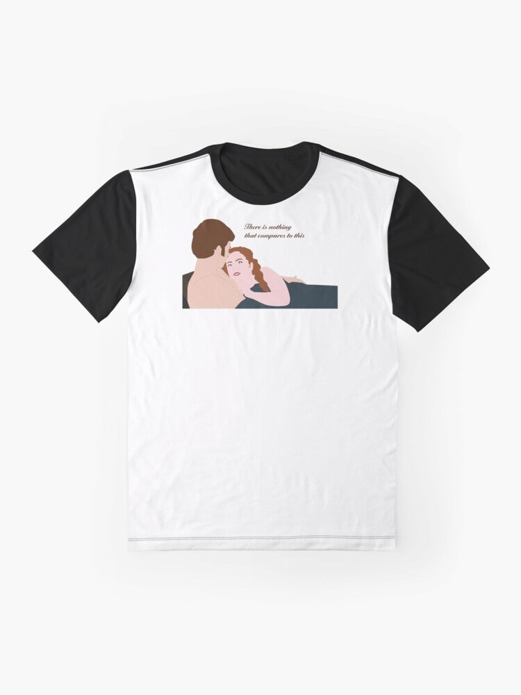 Bridgerton Netflix graphic t-shirt featuring Colin Bridgerton and Penelope Featherington from the hit TV series - Flat lay