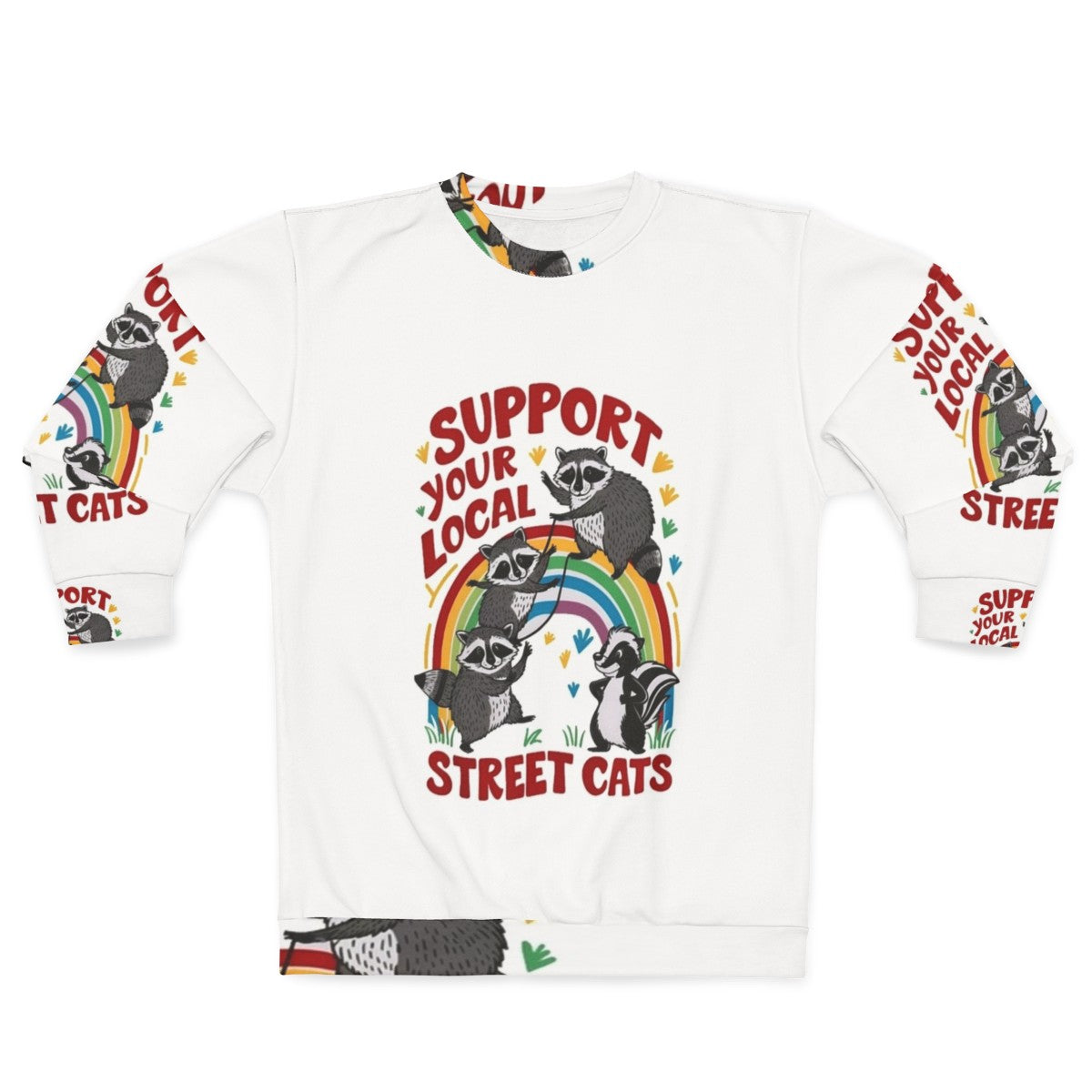 Retro cat sweatshirt with the text "Support Your Local Street Cats"