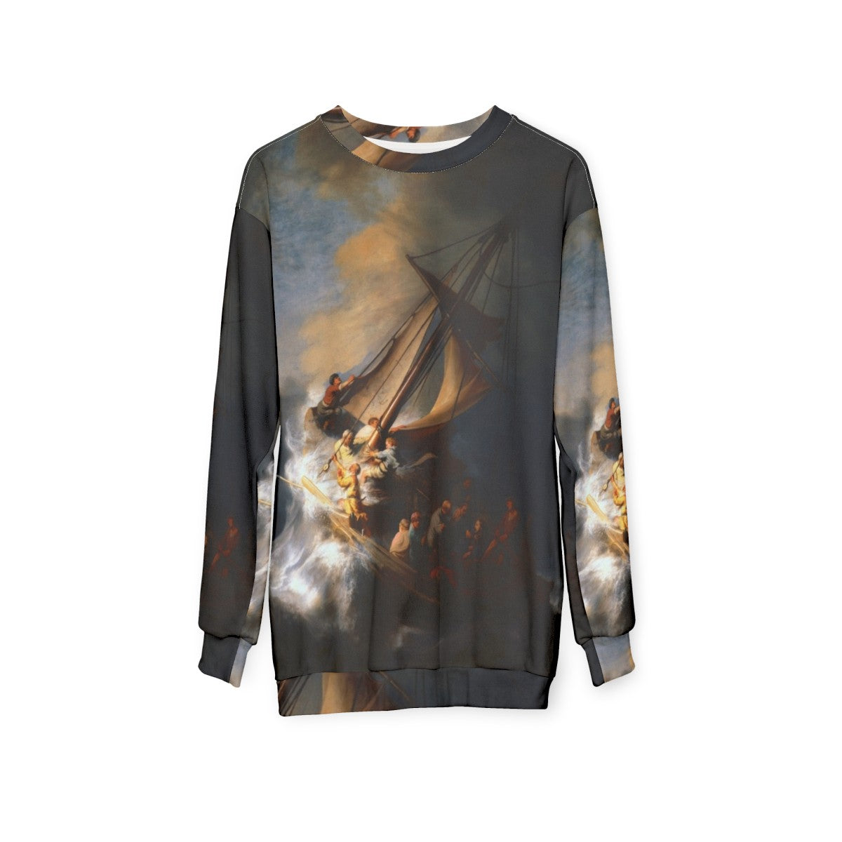 Rembrandt's 'The Storm on the Sea of Galilee' Christian Sweatshirt - hanging