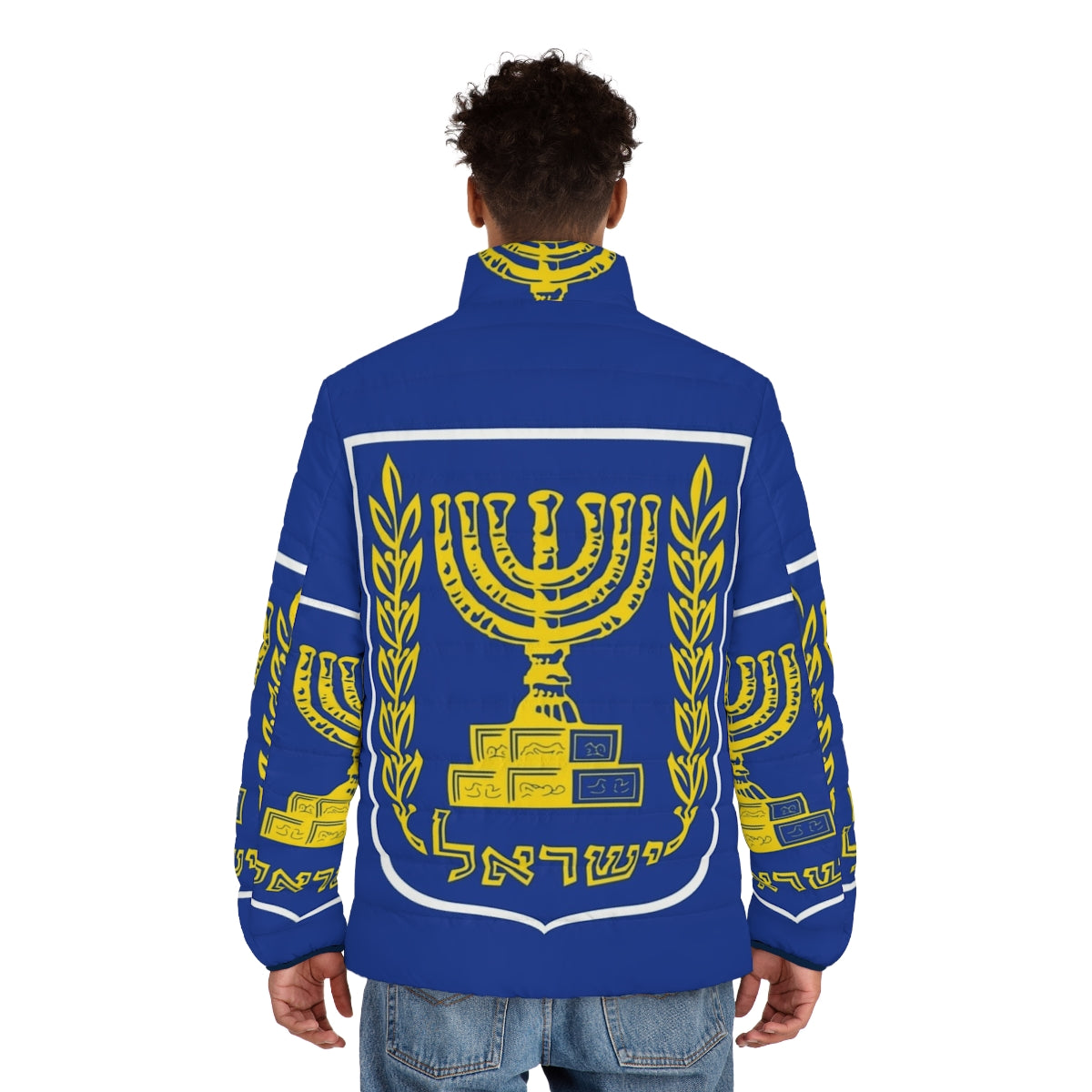 Israel national emblem coat of arms puffer jacket - men back