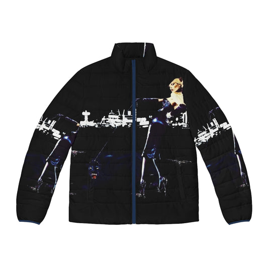 Roxy Poster Puffer Jacket featuring a retro 70s glam rock album cover design