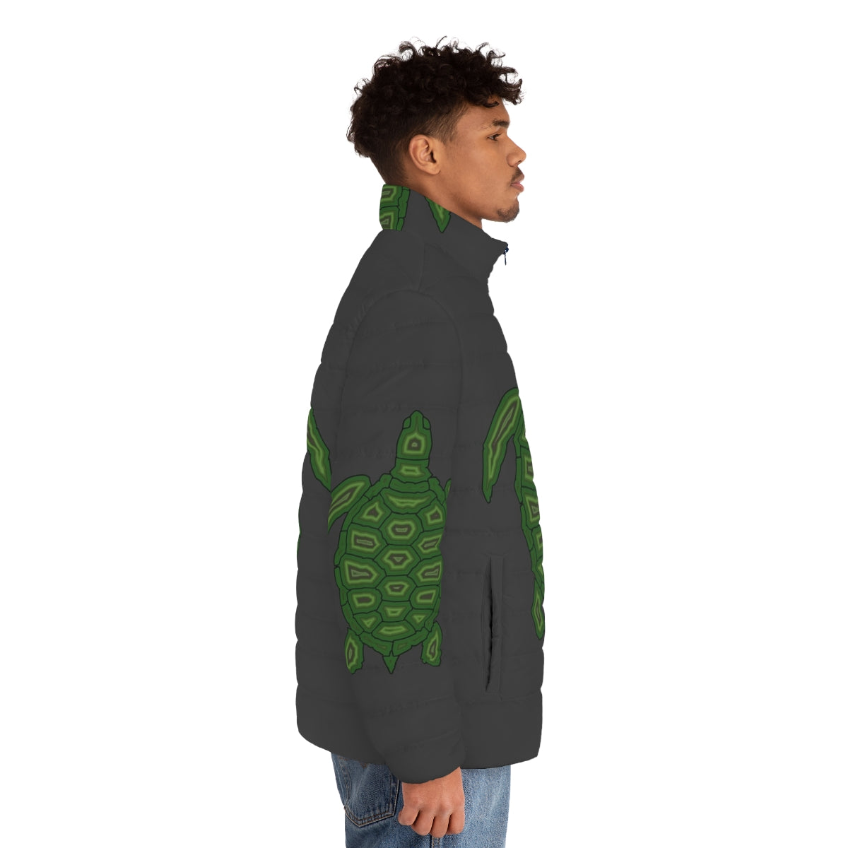 Legendary Turtle Puffer Jacket featuring a colorful, abstract turtle design - men side right