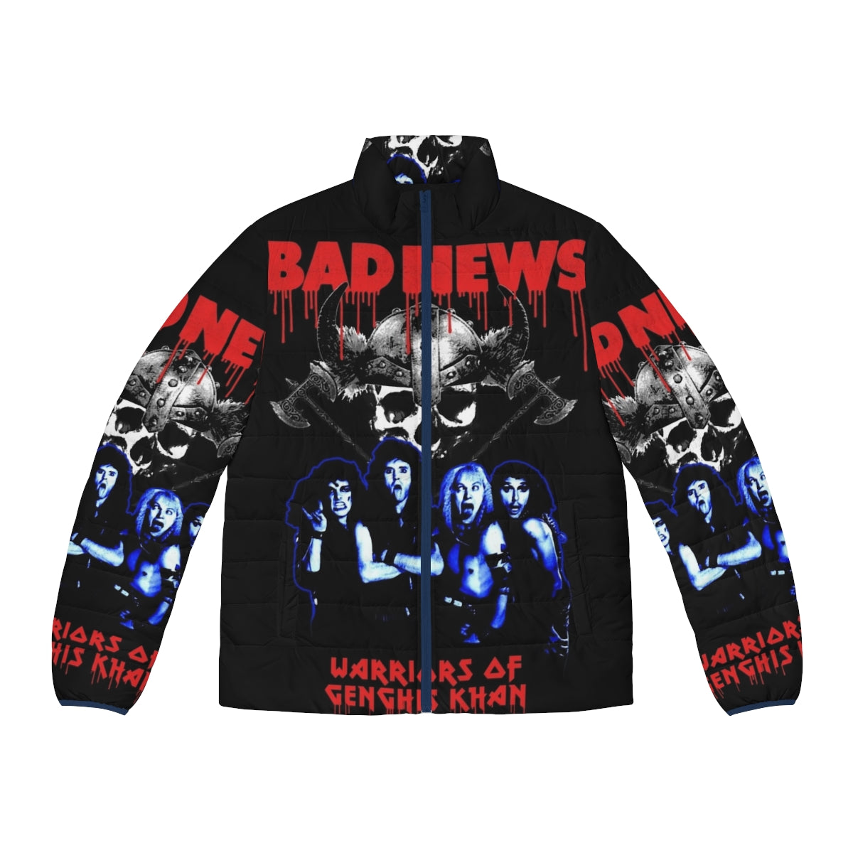 Bad News Puffer Jacket - Iconic 90s comedy-inspired metal band design