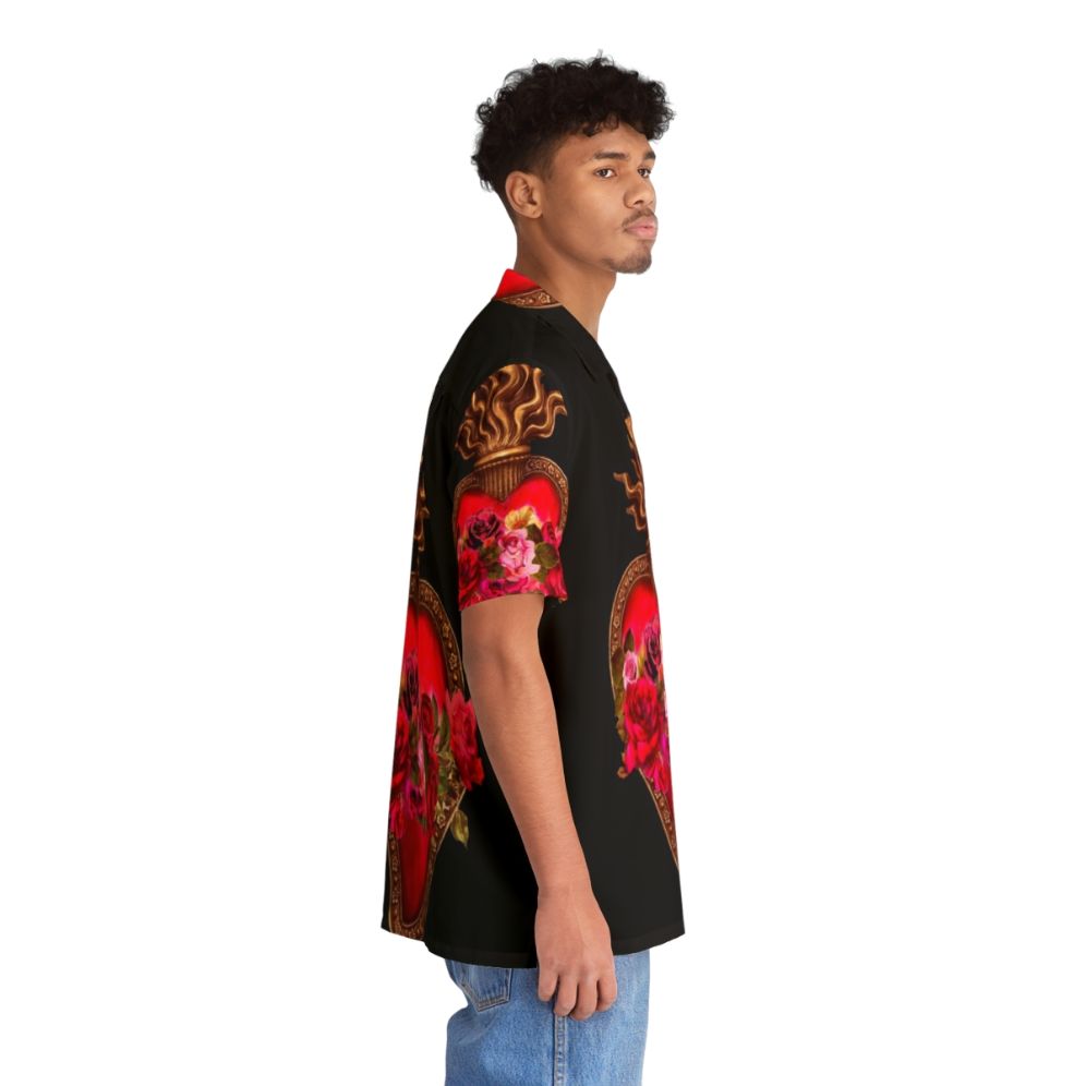 Red Hawaiian shirt with sacred heart and immaculate heart catholic religious art - People Pight