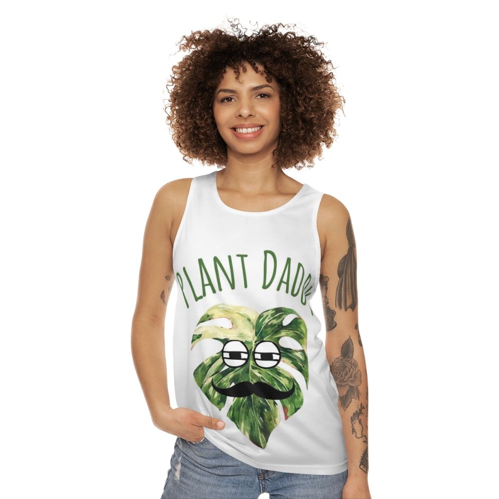 Unisex tank top with "Who Is The Best Plant Daddy" text - women