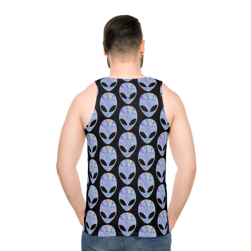 Holographic alien unisex tank top - men back