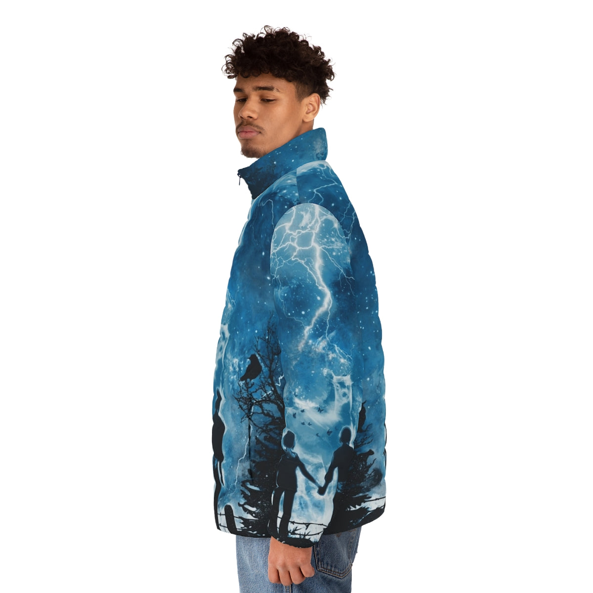 Puffer jacket with Life is Strange-inspired storm and nature design - men side left