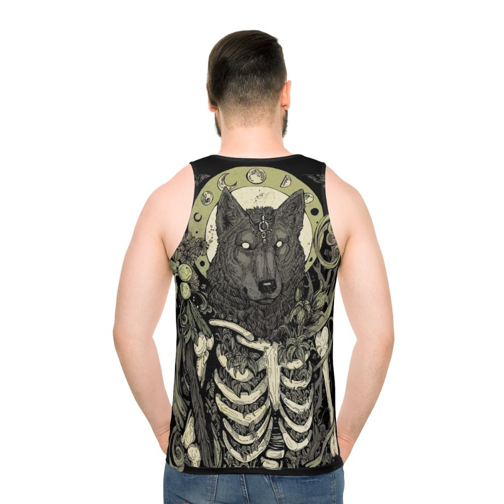 Unisex werewolf skull graphic tank top - men back