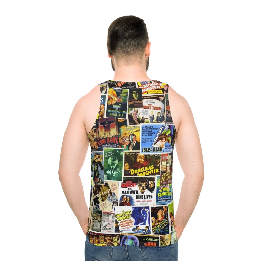 Vintage horror unisex tank top with classic monster movie graphics - men back