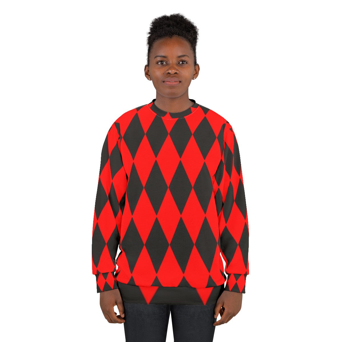 Red and Black Harlequin Diamond Pattern Sweatshirt - women