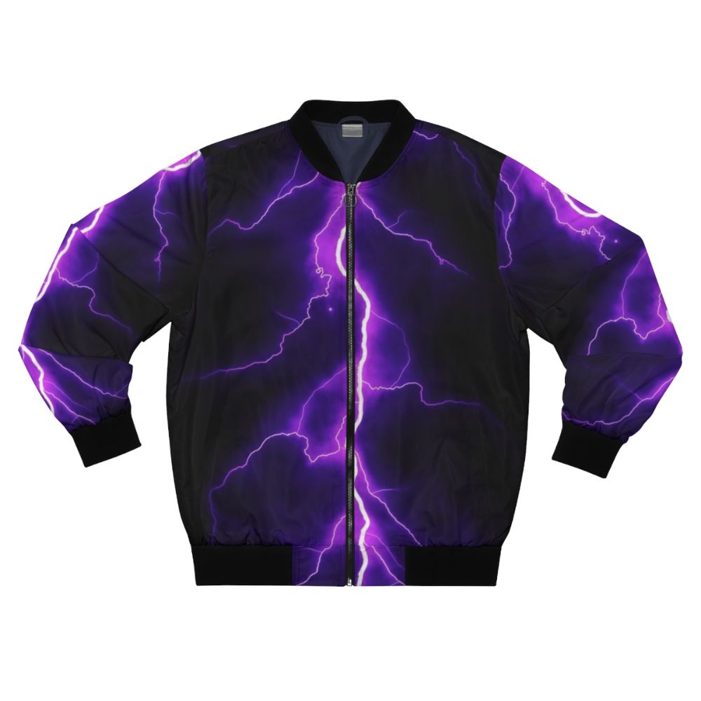 Purple bomber jacket with lightning bolt design, featuring a nature-inspired style