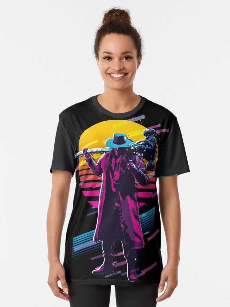 Resident Evil Heisenberg 80s Graphic T-Shirt, featuring the iconic Heisenberg character from the Resident Evil Village game - Women