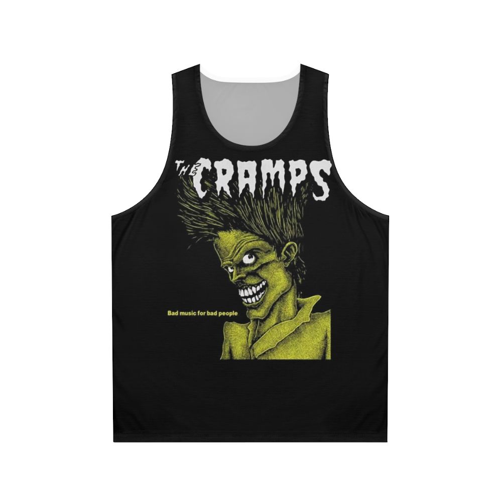 Edgy unisex tank top with retro graphic design