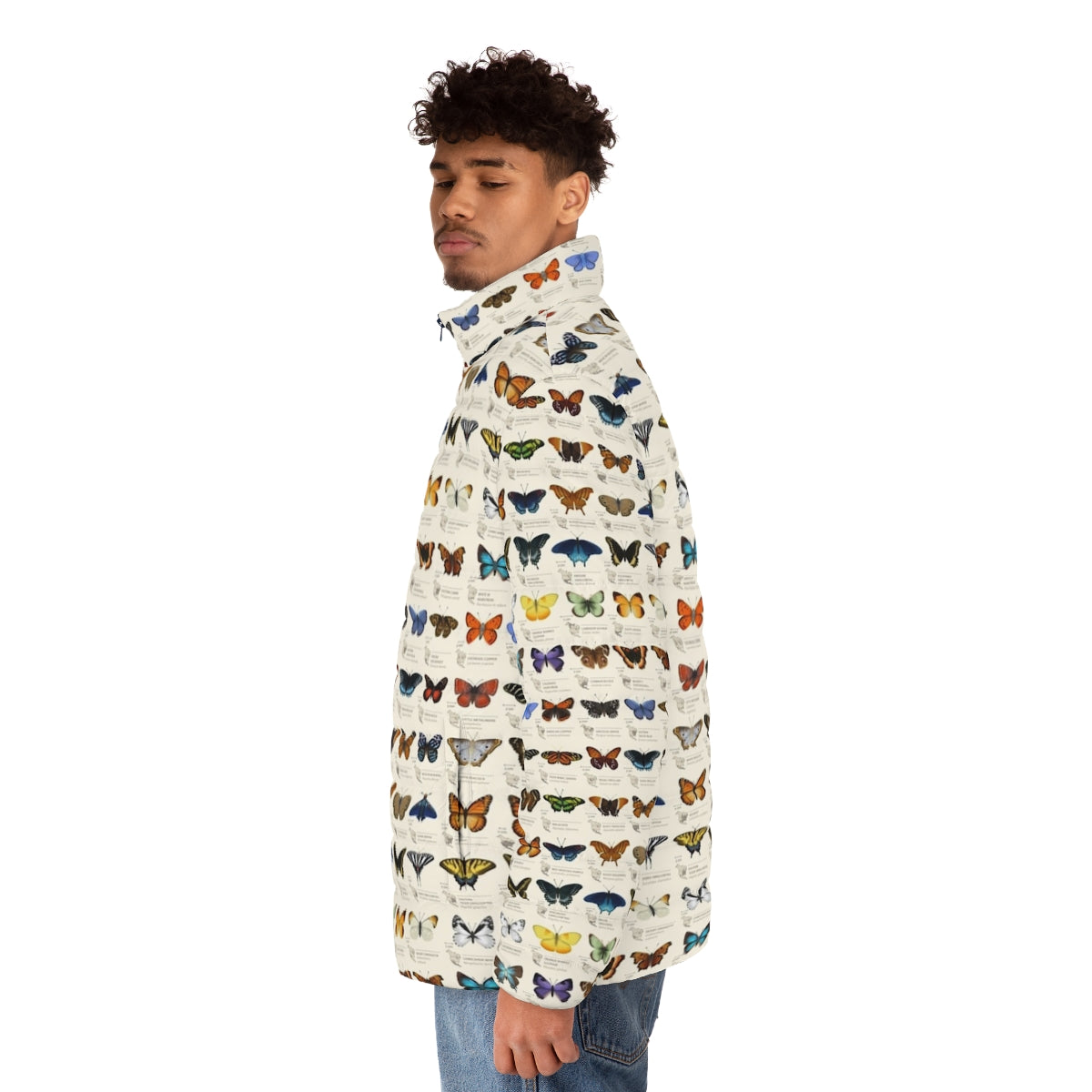 Butterflies of North America puffer jacket with science-inspired graphic design - men side left