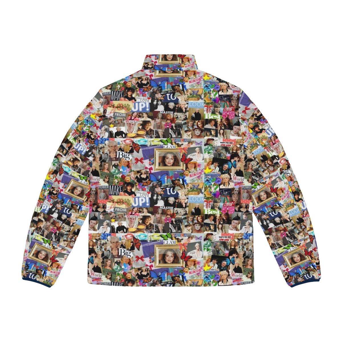 Meryl Streep Collage Puffer Jacket featuring a vibrant photographic collage of the iconic actress - Back