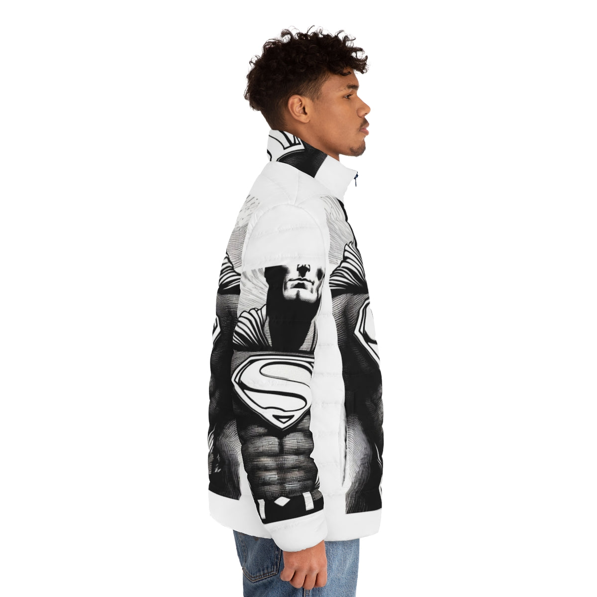 Superhero puffer jacket with pop art design - men side right