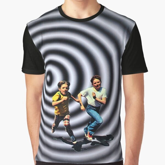 Trippy retro graphic t-shirt featuring a surreal, collaged Mindscape design