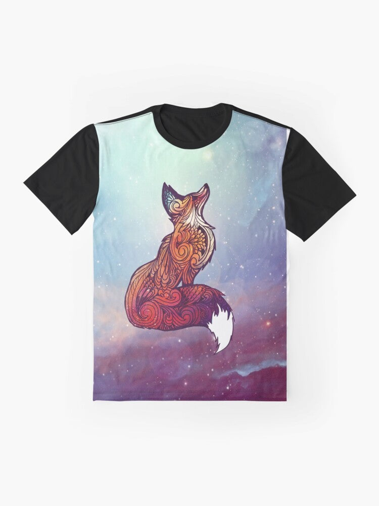 Illustration of a fox in a starry, cosmic space setting - Flat lay