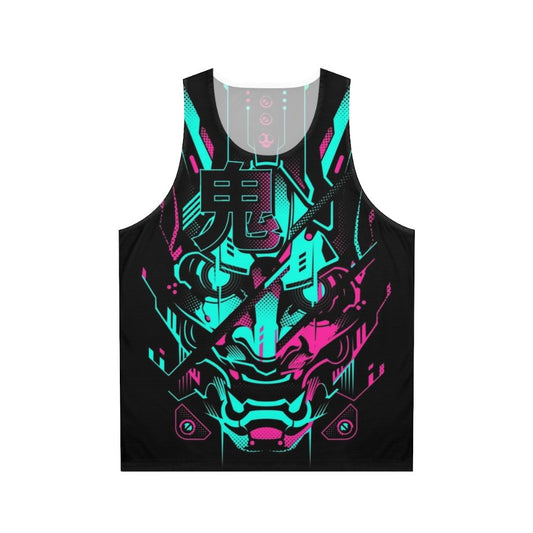 Unisex tank top with neon glitch design and anime-inspired Japanese art