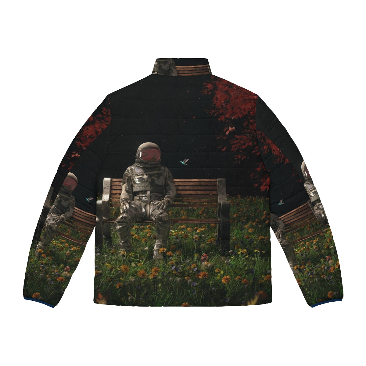 Interlude cosmic puffer jacket with surreal space and nature imagery - Back