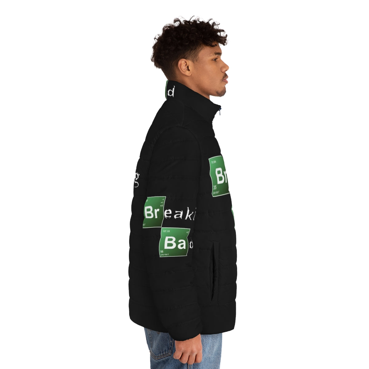 Breaking Bad inspired puffer jacket with respirator mask - men side right